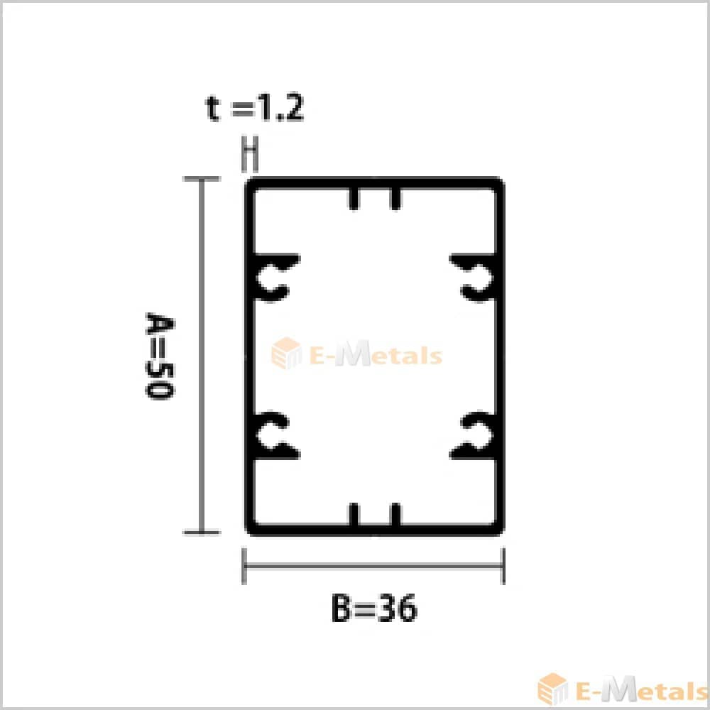 アルミ建材/板 材 A6063S-T5 角パイプビスホール材 1.2mm ステンカラー