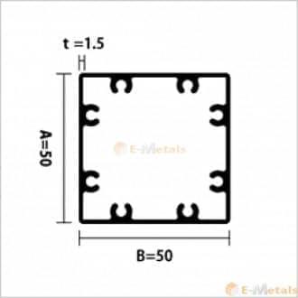 アルミ建材/板 材 A6063S-T5 角パイプビスホール材 1.5mm ステンカラー(ツヤ消) 
